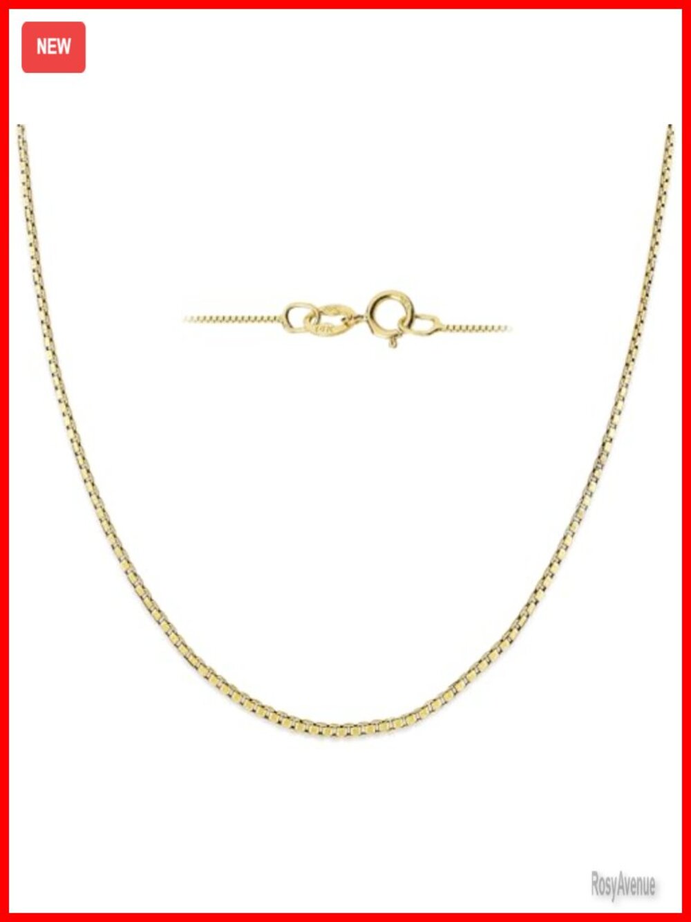 10K Solid Yellow Gold Box Link Chain Necklace for Women 20 Inch